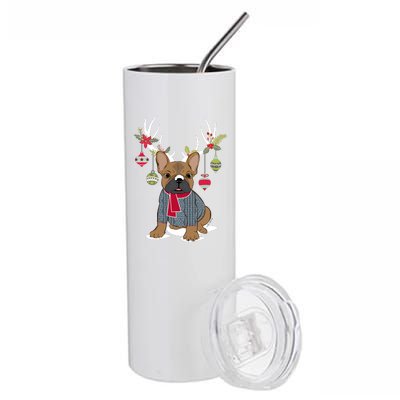 Cute French Bulldog Frenchie Christmas Reindeer Gift Stainless Steel Tumbler