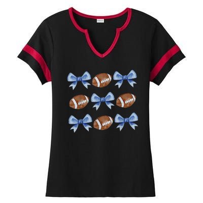 Coquette Football Bow Football Mom Game Day Ladies Halftime Notch Neck Tee