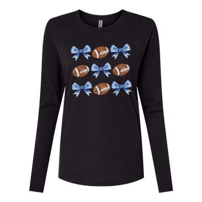 Coquette Football Bow Football Mom Game Day Womens Cotton Relaxed Long Sleeve T-Shirt