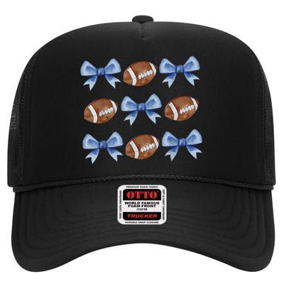 Coquette Football Bow Football Mom Game Day High Crown Mesh Back Trucker Hat