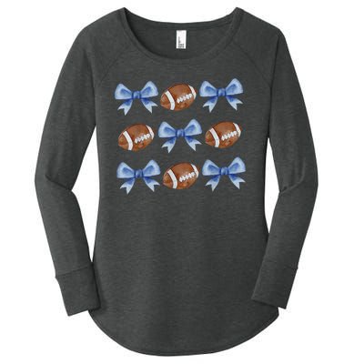 Coquette Football Bow Football Mom Game Day Women's Perfect Tri Tunic Long Sleeve Shirt