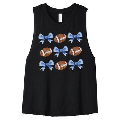 Coquette Football Bow Football Mom Game Day Women's Racerback Cropped Tank