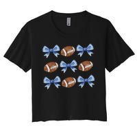 Coquette Football Bow Football Mom Game Day Women's Crop Top Tee