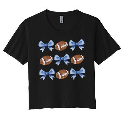 Coquette Football Bow Football Mom Game Day Women's Crop Top Tee