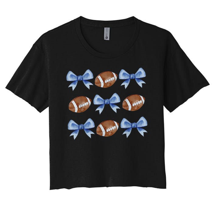 Coquette Football Bow Football Mom Game Day Women's Crop Top Tee