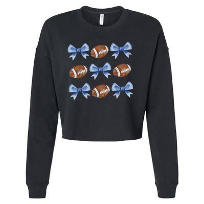 Coquette Football Bow Football Mom Game Day Cropped Pullover Crew