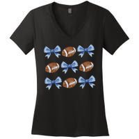 Coquette Football Bow Football Mom Game Day Women's V-Neck T-Shirt