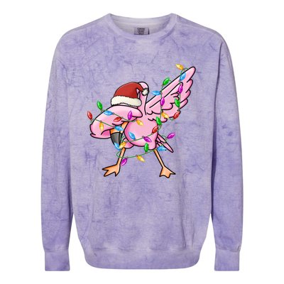 Cute Flamingo Christmas Dabbing Gift Colorblast Crewneck Sweatshirt