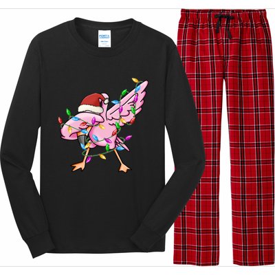 Cute Flamingo Christmas Dabbing Gift Long Sleeve Pajama Set