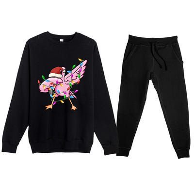 Cute Flamingo Christmas Dabbing Gift Premium Crewneck Sweatsuit Set