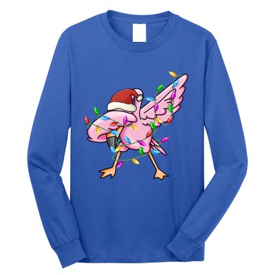 Cute Flamingo Christmas Dabbing Gift Long Sleeve Shirt