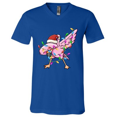 Cute Flamingo Christmas Dabbing Gift V-Neck T-Shirt