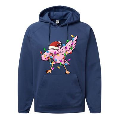 Cute Flamingo Christmas Dabbing Gift Performance Fleece Hoodie