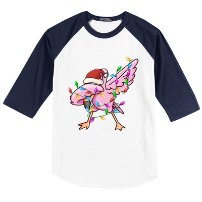 Cute Flamingo Christmas Dabbing Gift Baseball Sleeve Shirt