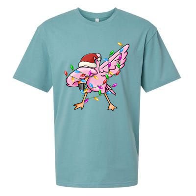 Cute Flamingo Christmas Dabbing Gift Sueded Cloud Jersey T-Shirt