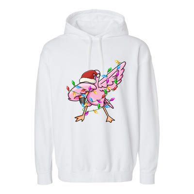 Cute Flamingo Christmas Dabbing Gift Garment-Dyed Fleece Hoodie