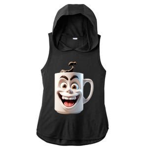 Crazy Face Coffee Character Ladies PosiCharge Tri-Blend Wicking Draft Hoodie Tank