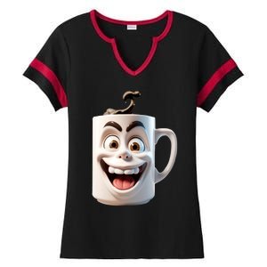 Crazy Face Coffee Character Ladies Halftime Notch Neck Tee