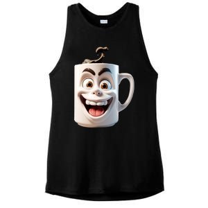 Crazy Face Coffee Character Ladies PosiCharge Tri-Blend Wicking Tank