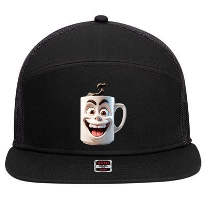 Crazy Face Coffee Character 7 Panel Mesh Trucker Snapback Hat