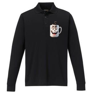 Crazy Face Coffee Character Performance Long Sleeve Polo