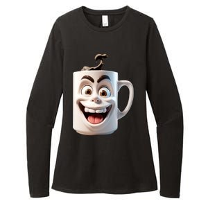 Crazy Face Coffee Character Womens CVC Long Sleeve Shirt