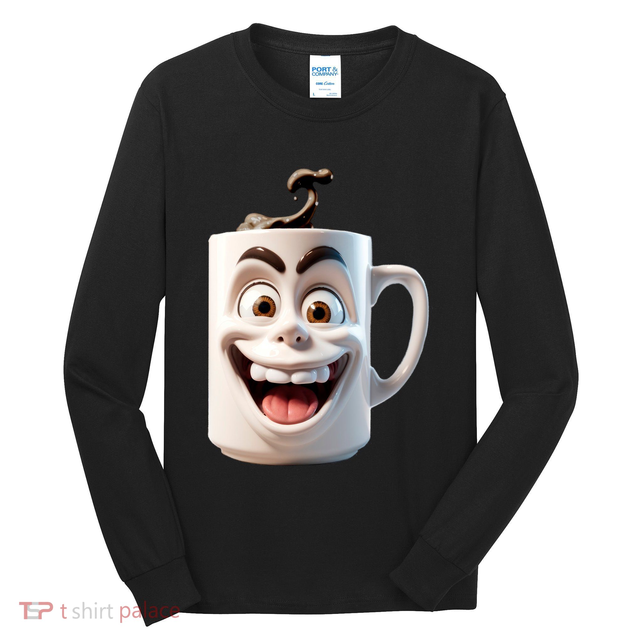 Crazy Face Coffee Character Tall Long Sleeve T-Shirt