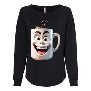 Crazy Face Coffee Character Womens California Wash Sweatshirt