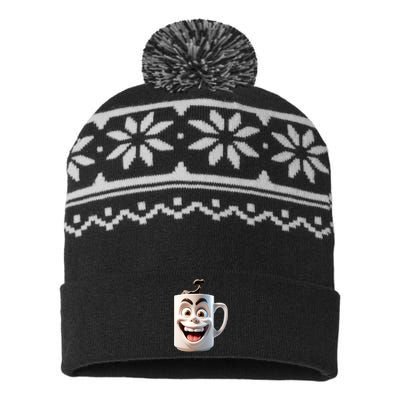 Crazy Face Coffee Character USA-Made Snowflake Beanie