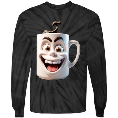 Crazy Face Coffee Character Tie-Dye Long Sleeve Shirt