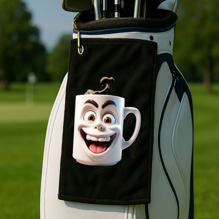 Crazy Face Coffee Character Golf Towel