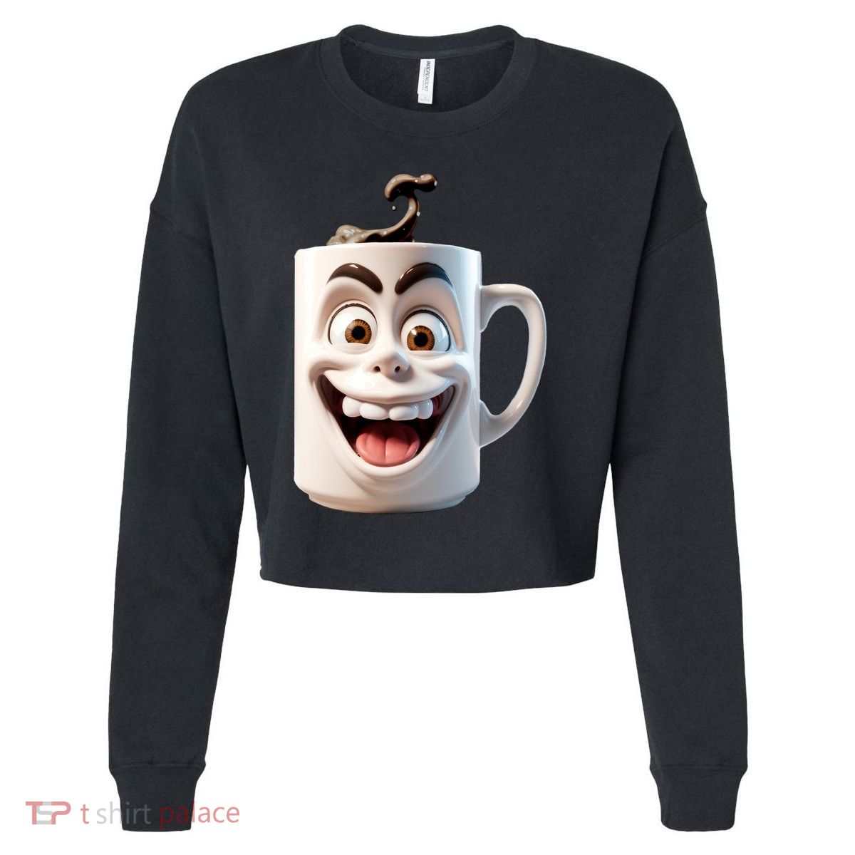 Crazy Face Coffee Character Cropped Pullover Crew