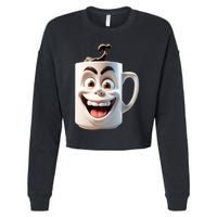 Crazy Face Coffee Character Cropped Pullover Crew