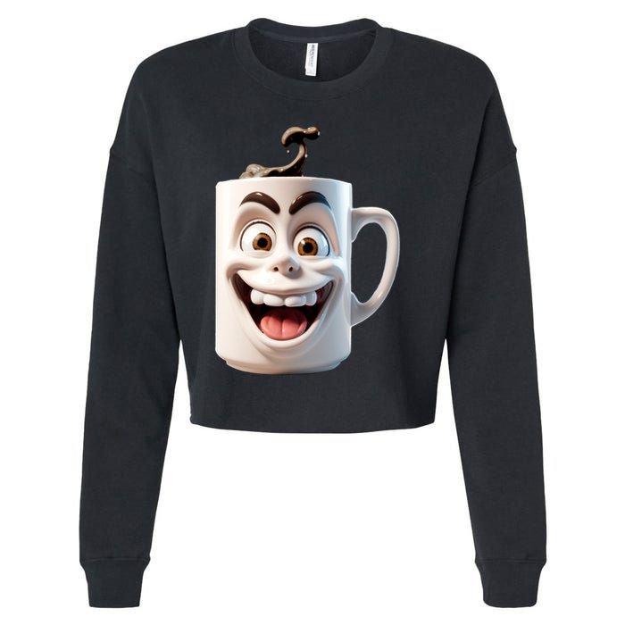 Crazy Face Coffee Character Cropped Pullover Crew