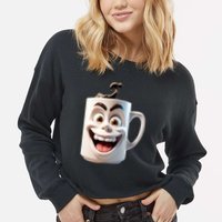 Crazy Face Coffee Character Cropped Pullover Crew