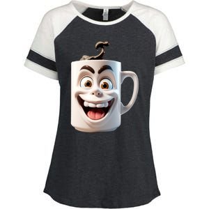 Crazy Face Coffee Character Enza Ladies Jersey Colorblock Tee