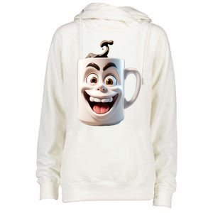 Crazy Face Coffee Character Womens Funnel Neck Pullover Hood