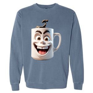 Crazy Face Coffee Character Garment-Dyed Sweatshirt