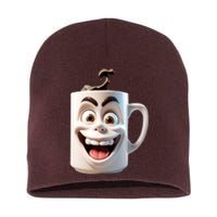 Crazy Face Coffee Character Short Acrylic Beanie