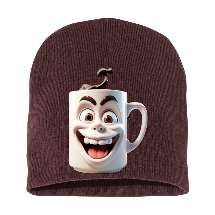 Crazy Face Coffee Character Short Acrylic Beanie