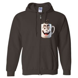 Crazy Face Coffee Character Full Zip Hoodie