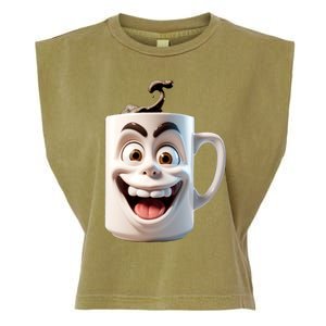 Crazy Face Coffee Character Garment-Dyed Women's Muscle Tee