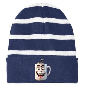 Crazy Face Coffee Character Striped Beanie with Solid Band