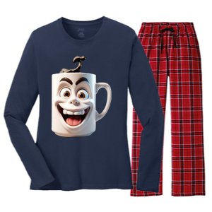 Crazy Face Coffee Character Women's Long Sleeve Flannel Pajama Set 