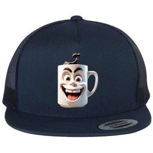 Crazy Face Coffee Character Flat Bill Trucker Hat