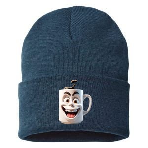 Crazy Face Coffee Character Sustainable Knit Beanie