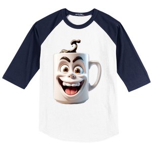 Crazy Face Coffee Character Baseball Sleeve Shirt