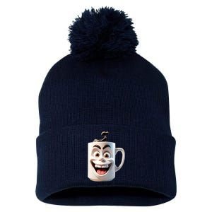 Crazy Face Coffee Character Pom Pom 12in Knit Beanie