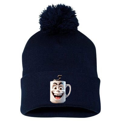 Crazy Face Coffee Character Pom Pom 12in Knit Beanie