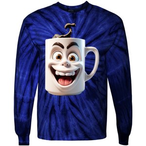 Crazy Face Coffee Character Tie-Dye Long Sleeve Shirt